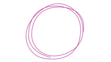 Animasyon morumsu dekoratif çizgiler çizilir. Fotokopi uzayı ile çizilmiş pembe el dairesi çerçevesi. Döngülü video. Vektör illüstrasyonu beyaz arkaplanda izole edildi.