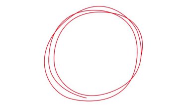 Canlandırılmış kırmızı dekoratif çizgiler çizildi. Kopya uzayı olan el çizimi doğrusal daire çerçevesi. Döngülü video. Vektör illüstrasyonu beyaz arkaplanda izole edildi.