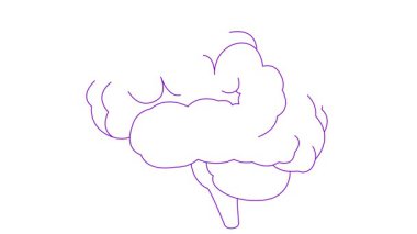 Beynin canlı doğrusal mor sembolü. Mor simge yavaş yavaş çizilir. Fikir kavramı, yaratıcılık, zeka, eğitim, akıl sağlığı. Çizgi vektör çizimi beyaz arkaplanda izole edildi.