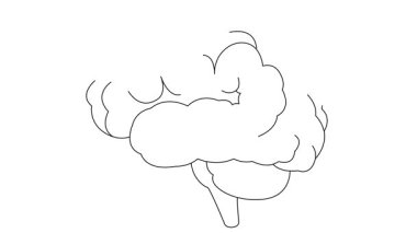 Beynin hareketli doğrusal siyah sembolü. Simge yavaş yavaş çizilir. Fikir kavramı, yaratıcılık, zeka, eğitim, akıl sağlığı. Çizgi vektör çizimi beyaz arkaplanda izole edildi.