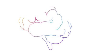 Beynin hareketli doğrusal renkli sembolü. Simge yavaş yavaş çizilir. Fikir kavramı, yaratıcılık, zeka, eğitim, akıl sağlığı. Çizgi vektör çizimi beyaz arkaplanda izole edildi.