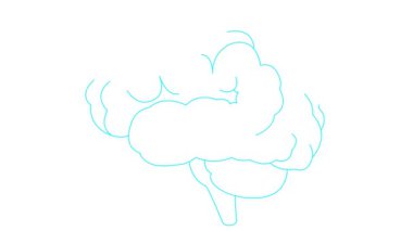 Beynin çizgisel mavi sembolü. Simge yavaş yavaş çizilir. Fikir kavramı, yaratıcılık, zeka, eğitim, akıl sağlığı. Çizgi vektör çizimi beyaz arkaplanda izole edildi.