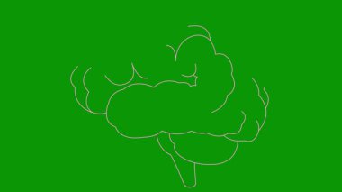 Beynin canlı doğrusal pembe sembolü. Simge yavaş yavaş çizilir. Fikir kavramı, yaratıcılık, zeka, eğitim, akıl sağlığı. Çizgi vektör çizimi yeşil arkaplanda izole edildi.