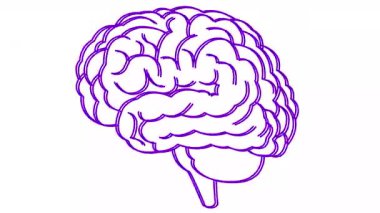 Beynin canlı doğrusal mor sembolü. Mor simge sallanıyor. Fikir kavramı, yaratıcılık, zeka, eğitim, akıl sağlığı. Çizgi vektör çizimi beyaz arkaplanda izole edildi.