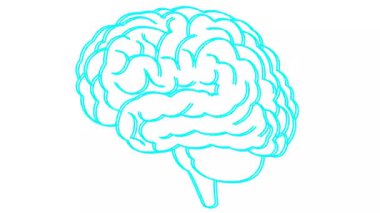 Beynin çizgisel mavi sembolü. Simge titriyor. Fikir kavramı, yaratıcılık, zeka, eğitim, akıl sağlığı. Çizgi vektör çizimi beyaz arkaplanda izole edildi.