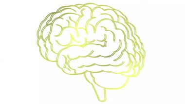 Beynin çizgisel altın sembolü. Simge titriyor. Fikir kavramı, yaratıcılık, zeka, eğitim, akıl sağlığı. Çizgi vektör çizimi beyaz arkaplanda izole edildi.