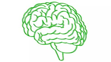 Beynin canlı doğrusal yeşil sembolü. Simge titriyor. Fikir kavramı, yaratıcılık, zeka, eğitim, akıl sağlığı. Çizgi vektör çizimi beyaz arkaplanda izole edildi.