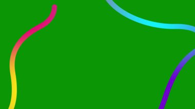 Rengarenk renkli dalgalı çizgiler çiziliyor. Kopya alanı ile doğrusal arkaplan. Döngülü video. Vektör illüstrasyonu yeşil arkaplanda izole edildi.