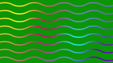 Renkli dalgalı çizgiler. Doğrusal arkaplan. Dekoratif desen. Döngülü video. Vektör illüstrasyonu yeşil arkaplanda izole edildi.