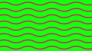 Animasyon mor dalgalı çizgiler. Doğrusal pembe arka plan. Dekoratif desen. Döngülü video. Vektör illüstrasyonu yeşil arkaplanda izole edildi.