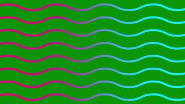 Canlı pembe dalgalı çizgiler. Doğrusal arkaplan. Dekoratif desen. Döngülü video. Vektör illüstrasyonu yeşil arkaplanda izole edildi.