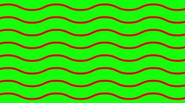 Canlandırılmış kırmızı dalgalı çizgiler. Doğrusal arkaplan. Dekoratif desen. Döngülü video. Vektör illüstrasyonu yeşil arkaplanda izole edildi.