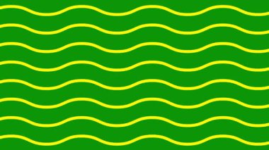 Animasyon sarı dalgalı çizgiler. Doğrusal arkaplan. Dekoratif desen. Döngülü video. Vektör illüstrasyonu yeşil arkaplanda izole edildi.