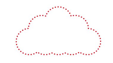 Bulutun kırmızı çizgisel sembolü. Bulut deposu kavramı, hava durumu. Beyaz arkaplanda vektör illüstrasyonu. Döngülü video.