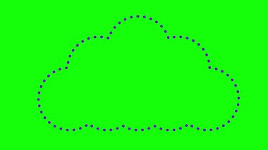 Bulutun canlı mor çizgisel sembolü. Bulut deposu kavramı, hava durumu. Yeşil arkaplanda vektör çizimi. Döngülü video.