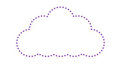 Bulutun canlı mor çizgisel sembolü. Bulut deposu kavramı, hava durumu. Beyaz arkaplanda vektör illüstrasyonu. Döngülü video.
