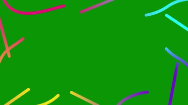 Rengarenk renkli dalgalı çizgiler çiziliyor. Kopya alanı ile doğrusal arkaplan. Döngülü video. Vektör illüstrasyonu yeşil arkaplanda izole edildi.
