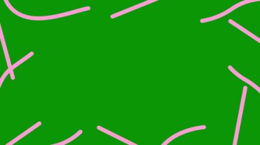 Animasyon pembe dekoratif dalgalı çizgiler çizildi. Kopya alanı ile doğrusal arkaplan. Döngülü video. Vektör illüstrasyonu yeşil arkaplanda izole edildi.