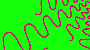 Animasyon morumsu dekoratif dalga çizgileri çizilir. Doğrusal pembe arka plan. Döngülü video. Vektör illüstrasyonu yeşil arkaplanda izole edildi.