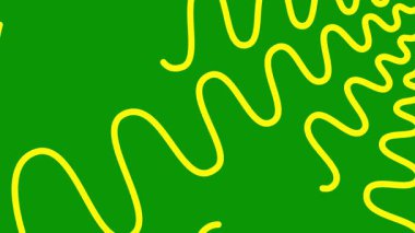 Canlandırılmış sarı dekoratif dalga çizgileri çiziliyor. Doğrusal arkaplan. Döngülü video. Vektör illüstrasyonu yeşil arkaplanda izole edildi.