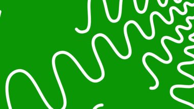 Canlandırılmış beyaz dekoratif dalgalı çizgiler çiziliyor. Doğrusal arkaplan. Döngülü video. Vektör illüstrasyonu yeşil arkaplanda izole edildi.