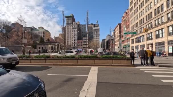 Nueva York Diciembre 2023 Union Square East 17Th Tráfico Peatones — Vídeos de Stock