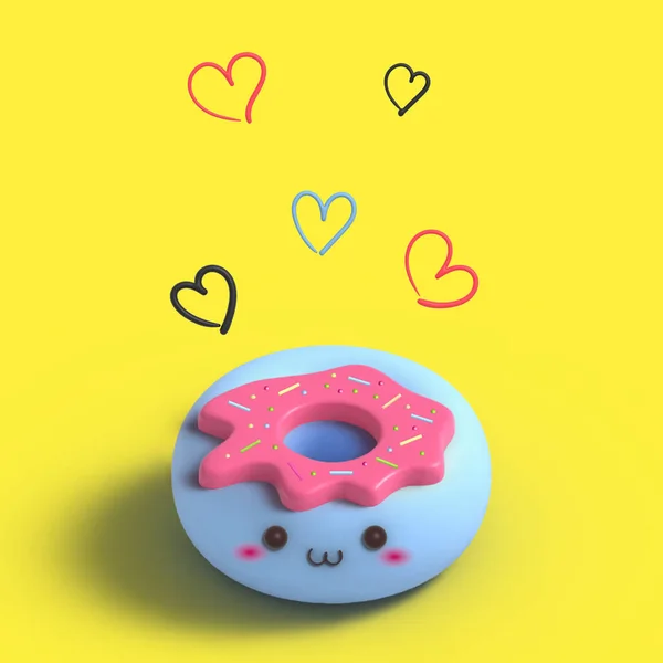 Schattig Donut Karakter Met Roze Glazuur — Stockvector
