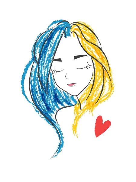 Εικονογράφηση Διάνυσμα Ενός Κοριτσιού Στα Χρώματα Της Ουκρανικής Σημαίας — Διανυσματικό Αρχείο