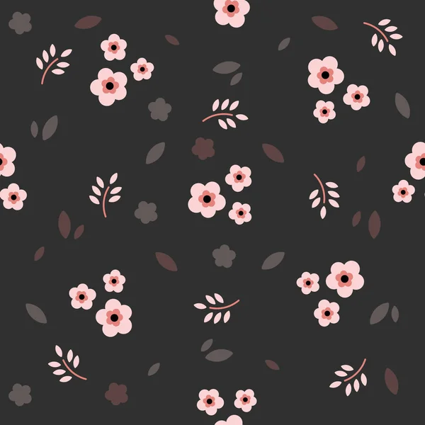Dark Grey Pattern Pink Flowers Suitable Printing Clothes Dishes Etc — Vector de stock