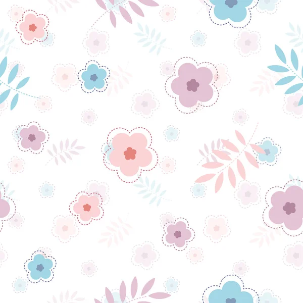 Симпатичный Безморщинистый Узор Розовыми Лиловыми Голубыми Цветками Простые Цветы Фон — стоковый вектор