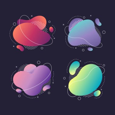 Soyut modern grafik öğeleri kümesi. Dinamik formlar ve satır renkli. Akan sıvı şekillerle degrade soyut afiş. Bir logo, afiş veya sununun tasarım şablonu. Vektör.