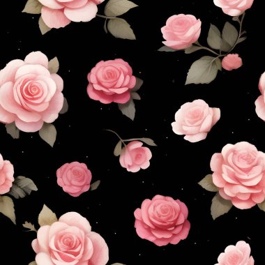 Bahar çiçekleri ve yapraklarıyla kusursuz desen. El çizimi arka plan. Duvar kağıdı ya da kumaş için çiçek deseni. Çiçek gülü. Botanik Döşemesi.