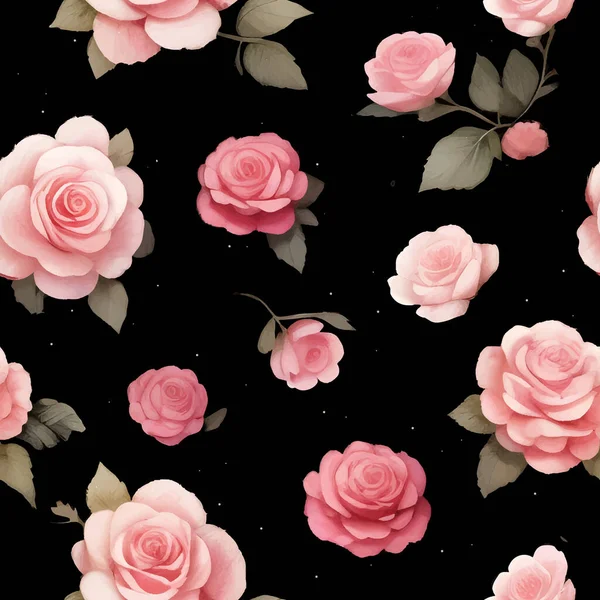 Bahar çiçekleri ve yapraklarıyla kusursuz desen. El çizimi arka plan. Duvar kağıdı ya da kumaş için çiçek deseni. Çiçek gülü. Botanik Döşemesi.