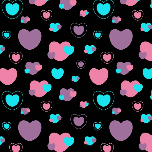 Heart Doodles Seamless Pattern Pink Blue Lilac Hearts Hand Drawn — Stock Vector