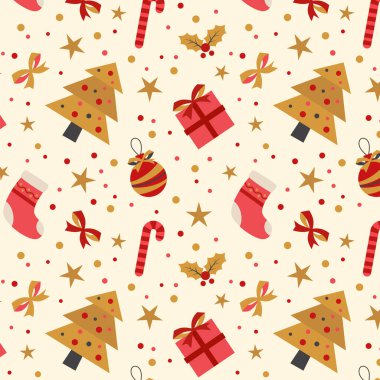 Kusursuz bir Noel ve yeni yıl şablonu. Kış ve Noel elementleri. Hediye paketi. Doodle tarzı.