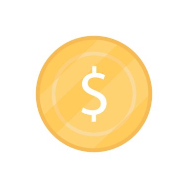 Altın sikke düz ikon. Dolar parası. Dolar işaretli sikke. Para sembolü. Amerikan parası. Vektör illüstrasyonu.