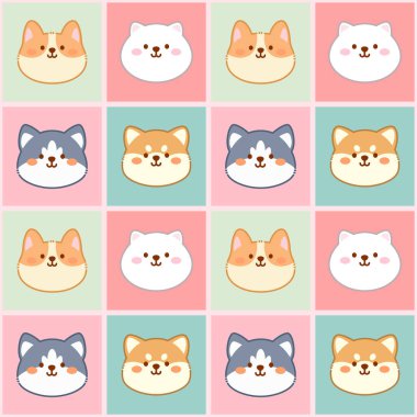 Şirin köpeklerle kusursuz bir desen. Kart, poster ve bebek kıyafetleri için görüntü. Vektör. Görüntü