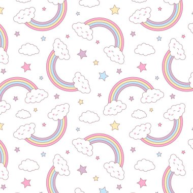 Beyaz arka planda gökkuşağı pürüzsüz desen. Çizgi film vektör illüstrasyonu