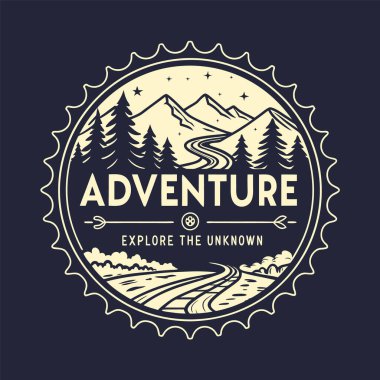 Klasik açık hava macera etiketi, rozet, amblem ve tasarım ögesi.