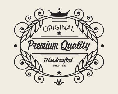 Premium Kalite Rozet veya Etiket Vektör Şablonu. Lüks Vintage Süslemesi.