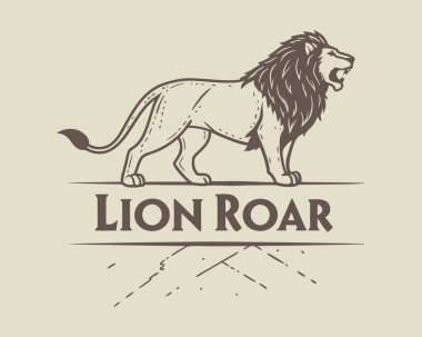 Aslan logosu şablonu. Vahşi hayvanın vektör çizimi. Klasik stil.