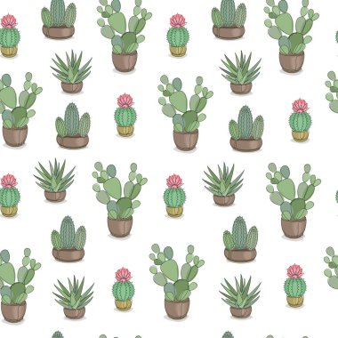 İskandinav tarzında kaktüslü kusursuz bir desen. Vektör illüstrasyonu.