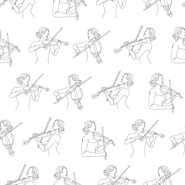 Conjunto Musical Meninas Cantando Tocando Instrumentos Musicais Violino Estilo Linha —  Vetores de Stock