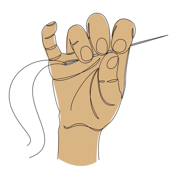 Silhuetter Mänsklig Hand Som Syr Med Nål Och Tråd Modern — Stock vektor
