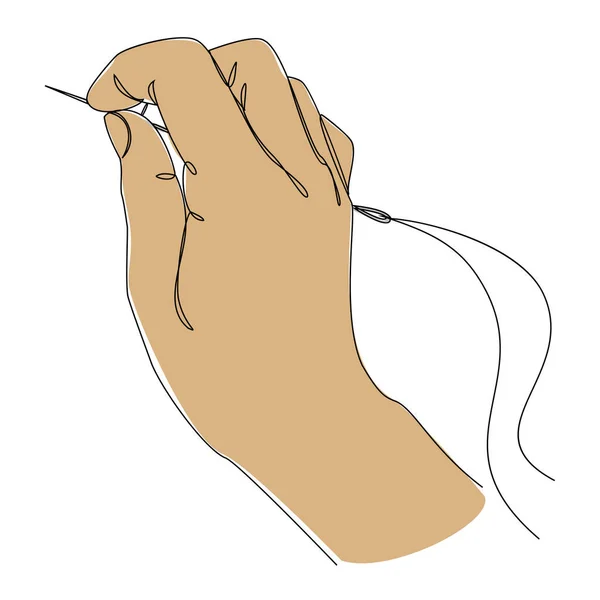 Silhuetter Mänsklig Hand Som Syr Med Nål Och Tråd Modern — Stock vektor