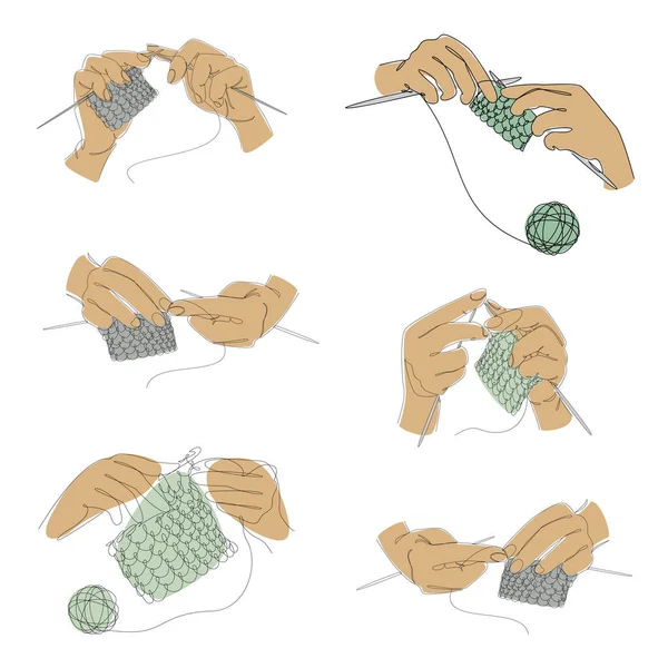 Coleção Tricotar Com Fios Mãos Homem Mulher Estilo Moderno Moderno —  Vetores de Stock