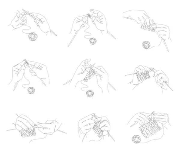 用线编织 男人的手 女人的现代流行风格与一条线 标志的轮廓 矢量图集 — 图库矢量图片