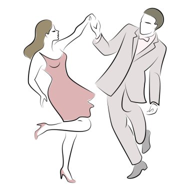 Güzel genç bir çift. Kız ve adam dans ediyorlar. Yaratıcı sanat. Grafik görüntüsü. Vektör çizimi