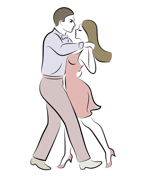 美しい若いカップル女の子と男は踊ってるクリエイティブアート グラフィックイメージ ベクトルイラスト — ストックベクタ