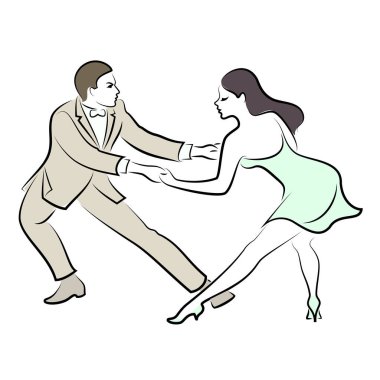 Güzel genç bir çift. Kız ve adam dans ediyorlar. Yaratıcı sanat. Grafik görüntüsü. Vektör çizimi